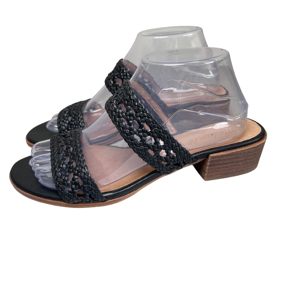 Madewell Woven Slide Sandal Black Braided Leather Block Heel Size 9